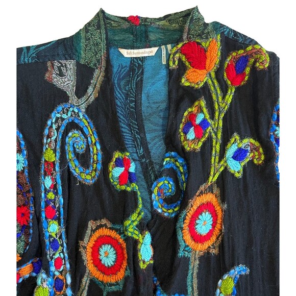 Soft Surroundings Embroidered Peacock Feather Kimono Cardigan Jacket Women's S - Picture 4 of 15